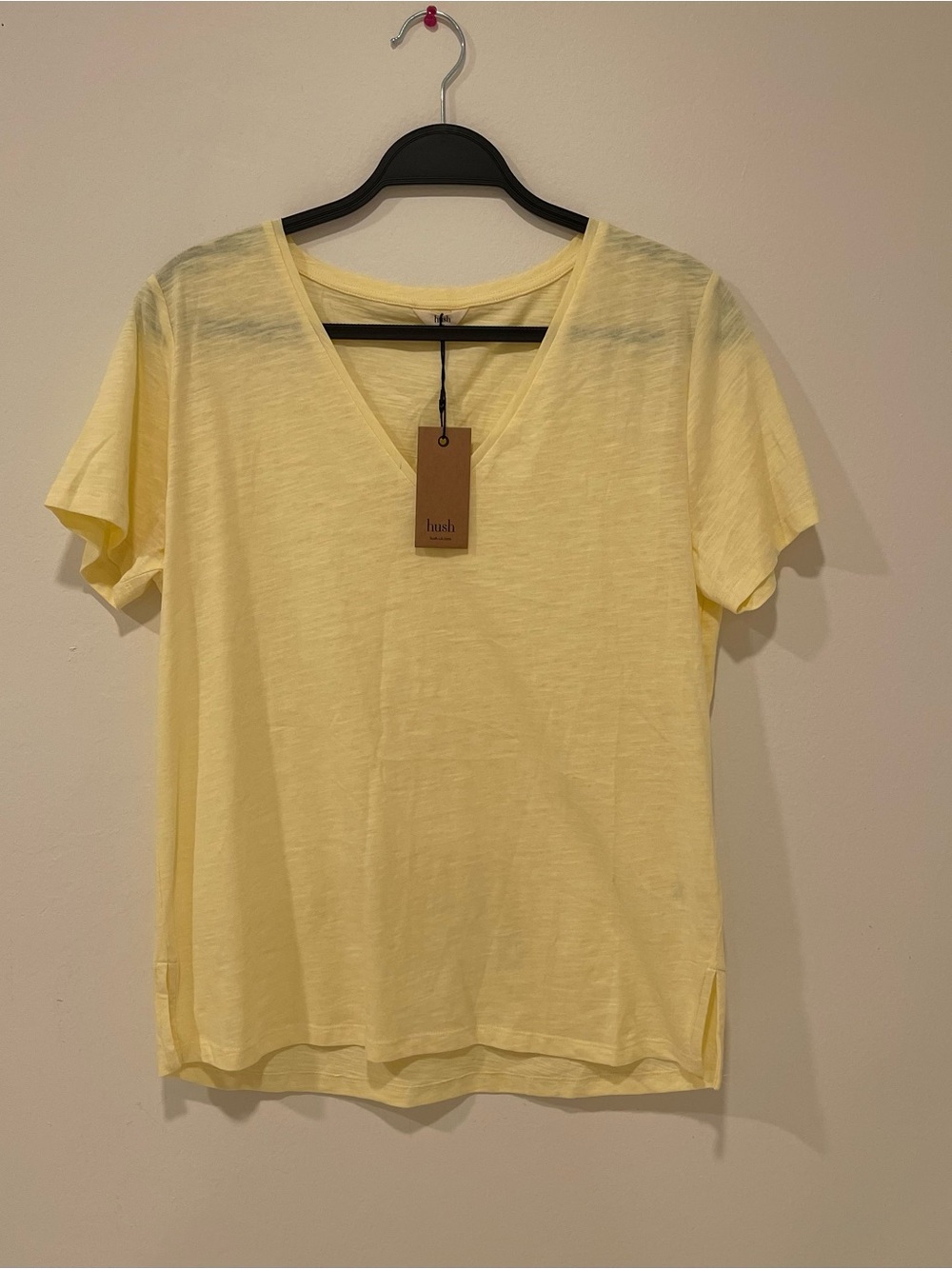NWT HUSH Yellow V-Neck Short Sleeve Top Lightweight Organic Cotton